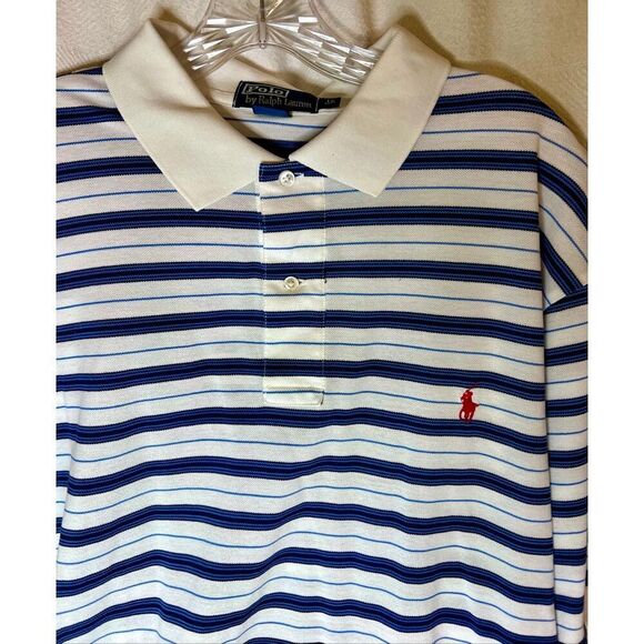 Polo by Ralph Lauren Mens Size XLT Blue Striped Polo Shirt - Picture 3 of 5